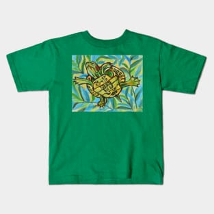 Cute Slider Turtle Swimming by Robert Phelps Kids T-Shirt